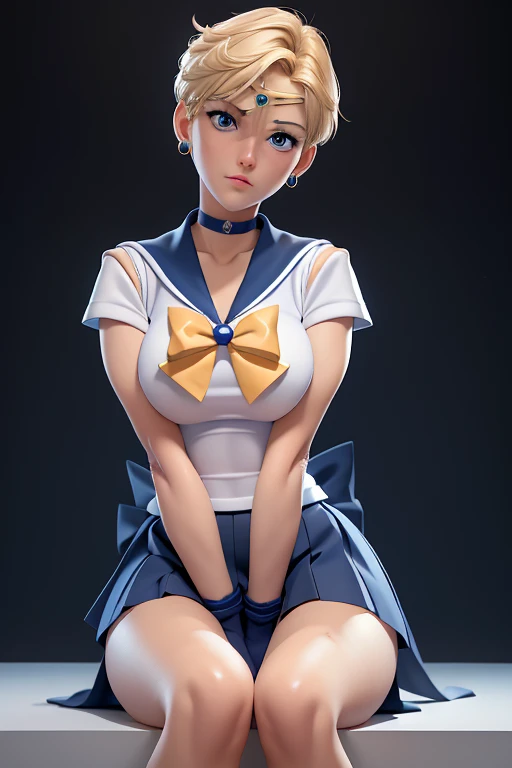 Hot fit girl with short hair, blue eyes and medium size boobs and blonde