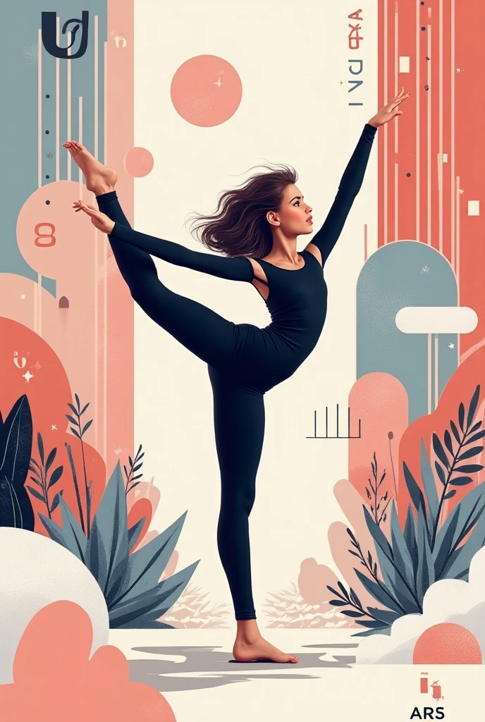 Girl doing gymnastics, silhouette, Green colors, White background, geometric, minimalist