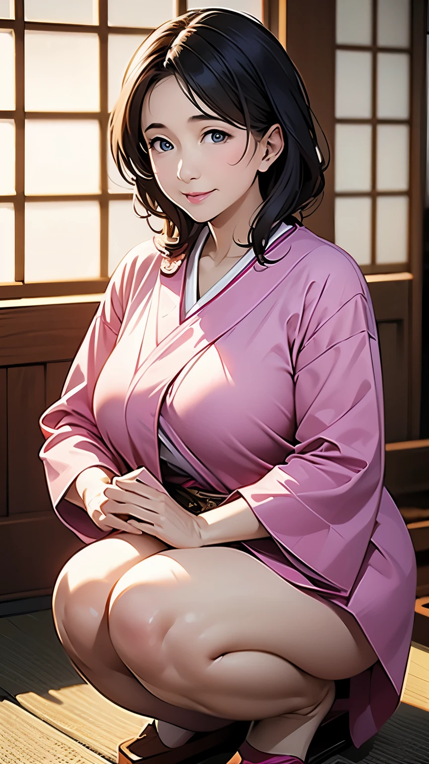  beautiful Japanese women 、Beautiful mature woman、 classy sex appeal、 sexy、 full light、Beauty、透明なBeauty、8K Hi-Res、Beauty in natural light、 Hi-Res、Realistic、masterpiece、 GRAVIA QUALITY 、55-year-old Mrs...、smile、 plump、suit、Squat、Pink underwear、 side angle ,Aizan