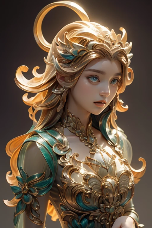 Photorealistic beautiful woman portrait、bustshot、Rough sketch、messy golden hair、Shine a light in front of your face、hyper detailed painting、Complex ancient Greek clothing、High-resolution concept art、Influence of Alphonse Mucha、3d rendered、octan render、 complex costume、isometric、 Hyperistic cover photo in the center、awesome full color、handdraw、gritty、realistic mucha、Klimt、cinematic pose、high detailing、 high-definition picture、tre anatomically correct、Detailed hand depiction、Royal Palace Rooms、Look at viewers