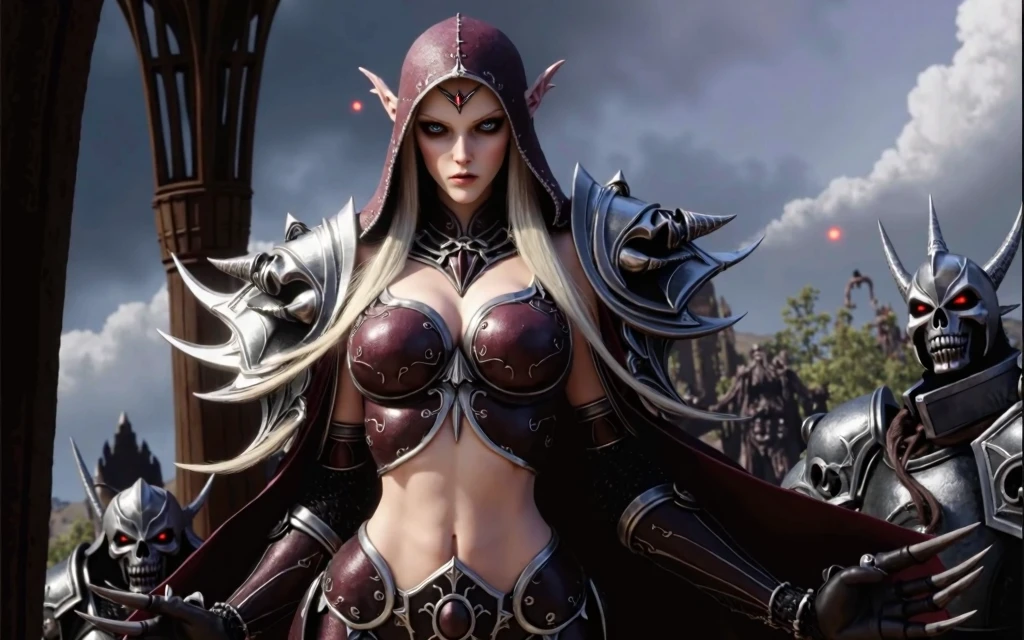 sylvanas windrunner, dark elf princess, dark elf, beautiful dark elf countess, 3 d render character art 8 k, dark elf maiden, female elf, wow 4 k detail fantasy, artgerm ; 3d unreal engine, beautiful and elegant female elf