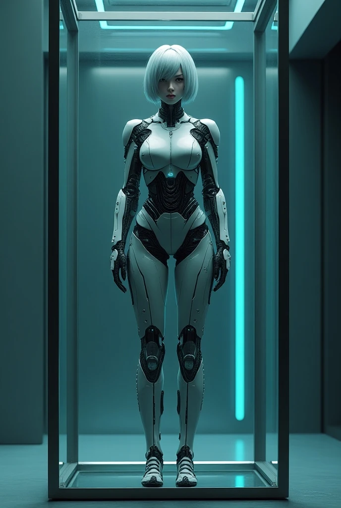 full body, (masterpiece:1.2),(best quality:1.2),(raw photo),ptp girl, solo,(upper body),jumping,robot woman by cybernetic ludum dare, (light smile:0.7),looks at viewer,face to viewer,in the style of sci-fi baroque, (transparent glass helmet), translucent thin tubes linked with helmet,dark white, 8k resolution, machine aesthetics, intricate detail, hyper-realistic sci-fi, futuristic organic,(high key lighting),the bodysuit composed of  various translucent mechanical parts, cyberpunk aesthetic. baroque xenomorph,dust in light,foggy,bokeh,kodak film,kodak portra 400,natural skin, true skin texture, <lora:baroque xenomorph-000008:0.8>