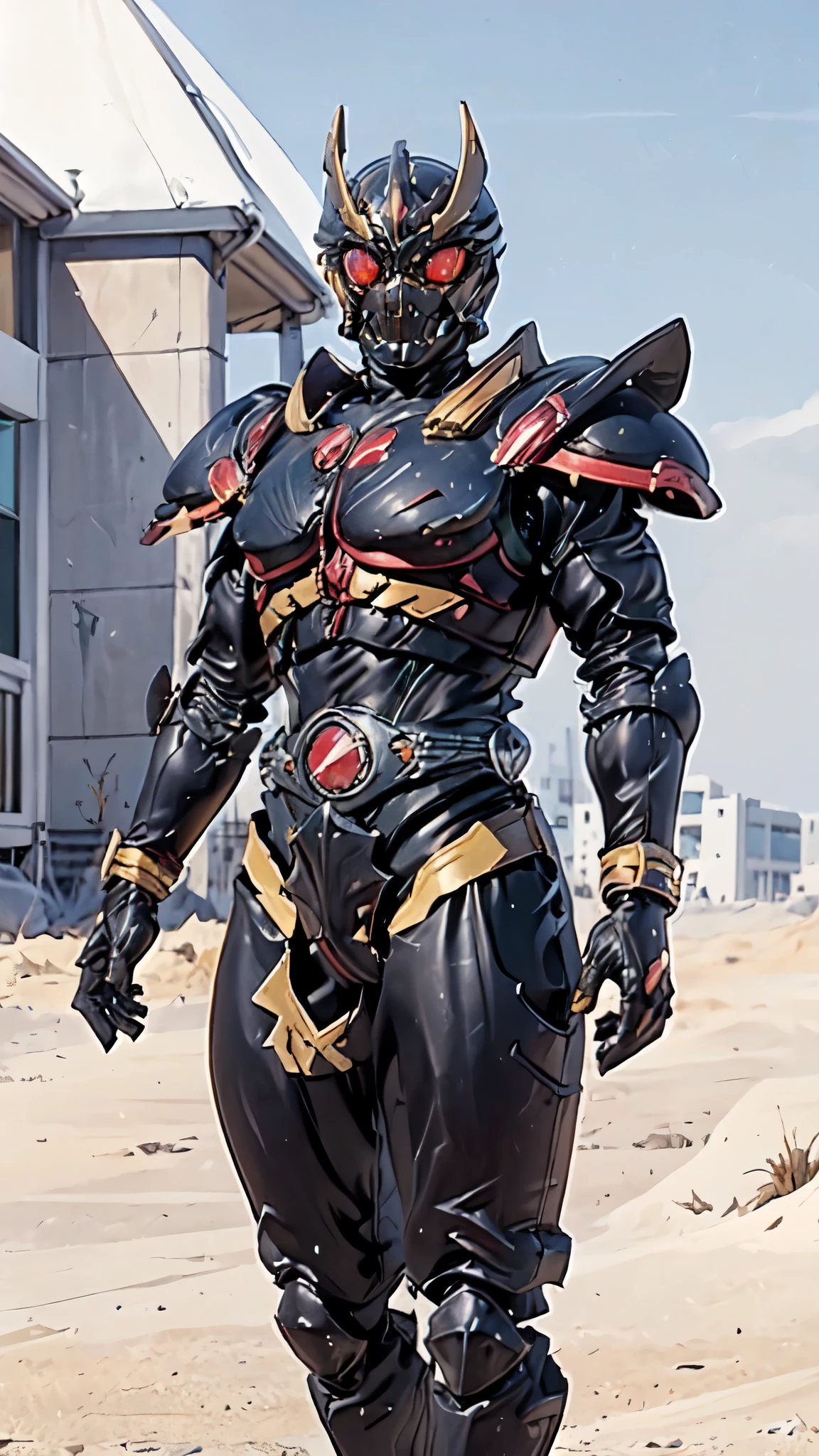 (masterpiece:1.5, best quality:1.5, extremely delicate:1.5), ((male:1.5)), a man wearing a full-face helmet, green eyes, fantasy-style high-tech biomimetic armored combat suit, (a composite layered chest armor), the design balances heavy with agility, fully enclosed shoulder guards, matching arm and leg guards, a belt of gemstone, (the color scheme is primarily White with Blue and Red accents, Organic Biotech, Concept Inspired by Skull, glowing eyes, armor glows, stand of a futuristic sci-fi city), this character embodies a finely crafted fantasy-style armored hero in anime style, exquisite and mature art style, metallic, high definition, highres, ultra-detailed, ultra-fine painting, professional, perfect body proportions, golden ratio, anatomically correct, symmetrical face, extremely detailed eyes and face, high quality eyes, creativity, RAW photo, UHD, 32k, Natural light, cinematic lighting, masterpiece-anatomy-perfect