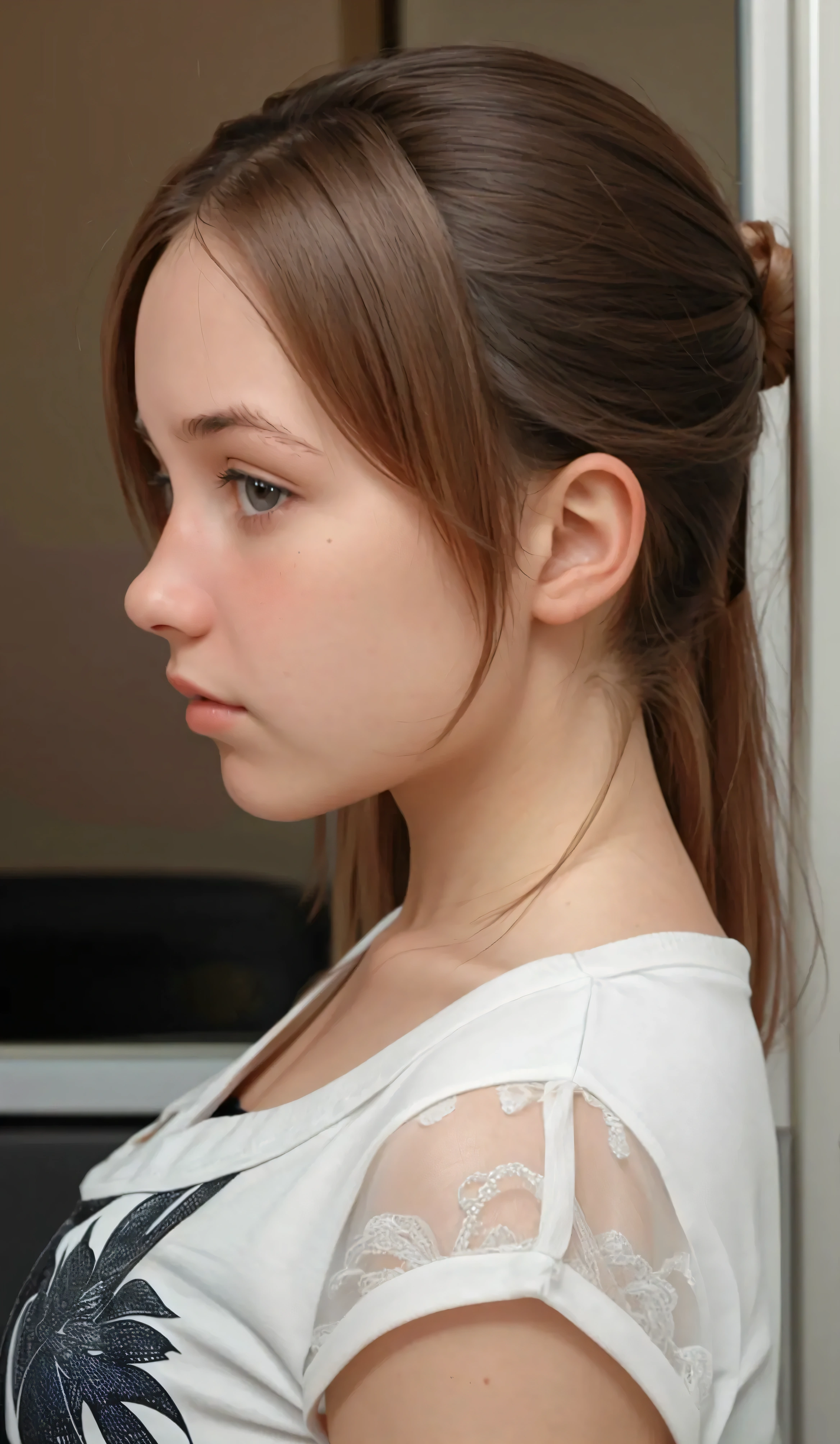  girl, face from exact side perspective