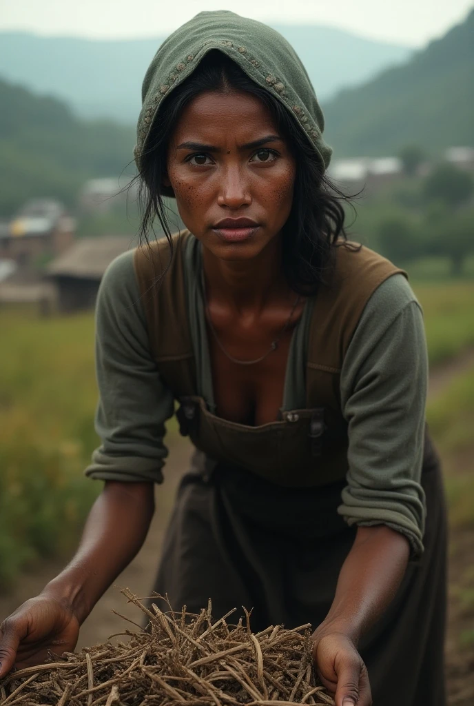 A nepali girl big boobs working on agricultural