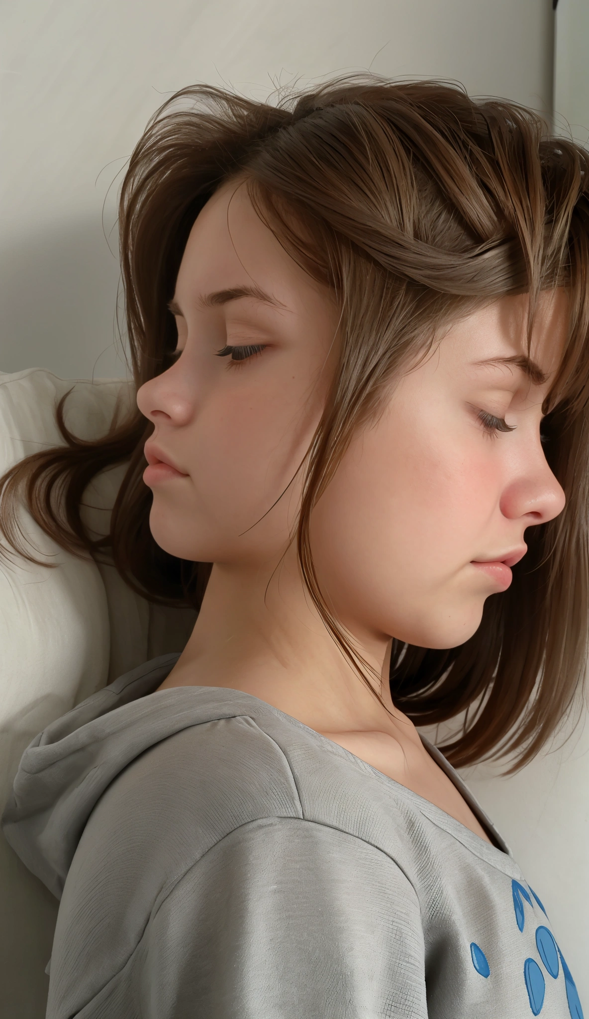girl, face from exact side perspective, sleeping, eyes closes