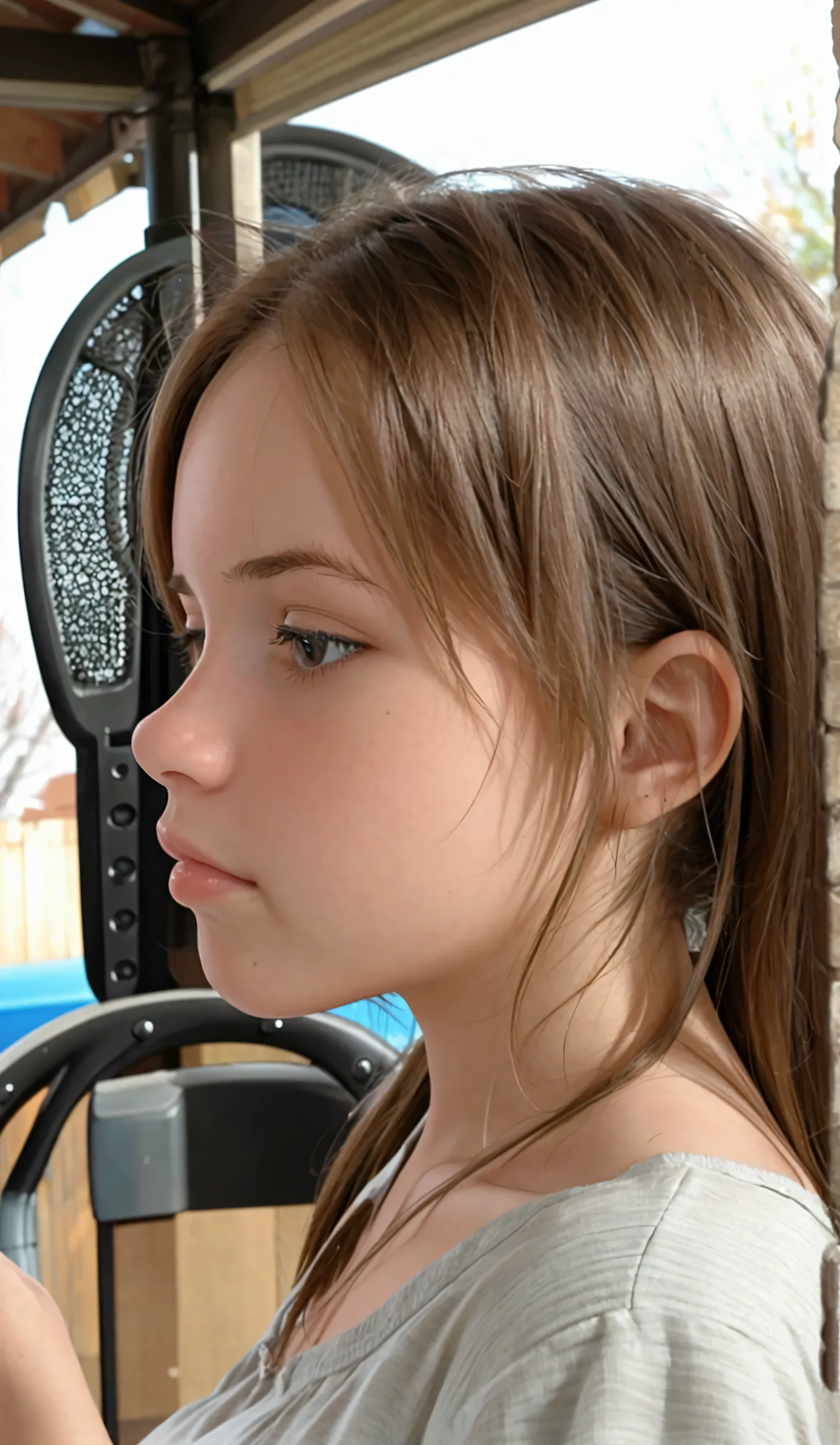 teenager girl, face from exact side perspective, sleeping, eyes closes