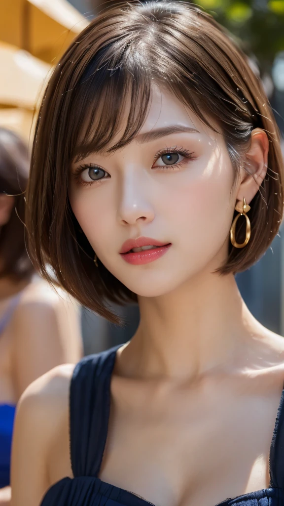 (masterpiece), ((highest quality)), Broke up lips, Light_smile, cinematic Lighting, ultra-Realistic, ((Realistic)), (Gwen_stacy), blonde_hair, short_hair, alone, Side cut, asymmetrical_hair, Broke up_lips, eyebrow_Earrings, (Detailed face), beautiful One girl, One girl, View your viewers, (Beautiful fine details), bodysuit, white Foodie, Food_Down, upper_body, (head shot:1.5),Belly button exposed