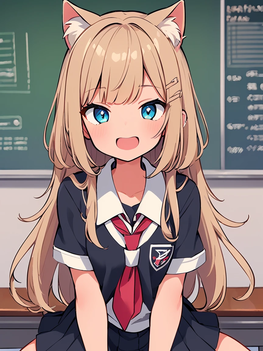 NSFW,(Masseter muscle part:1.3)、(highest quality:1.4)、超A high resolution、(eye)、(Facial feature details)、(Details of garment features)、8K resolution、solo focus、bangs、snug、(shiny skin) )、(slender girl)、lively、(highly detailed illustrations)、check comments、comment request、(School、classroom、blackboard、desk and chair)、no text、VirtualGirl-Rin、(slight smile、embarrassed look、look of confusion)、(soft breasts、round protrusion in the center of the areola、small areola)、(ponytail and ribbon)、choker、1 mother、cute、high school girl、(Girls student uniform) 、20 denier stockings cover from knee to toe,Straight neck with back and hips、A person appears on the screen、correct amount of limbs、Emphasize the crotch,Lewd,tits,blonde,(sunburn:1.5)