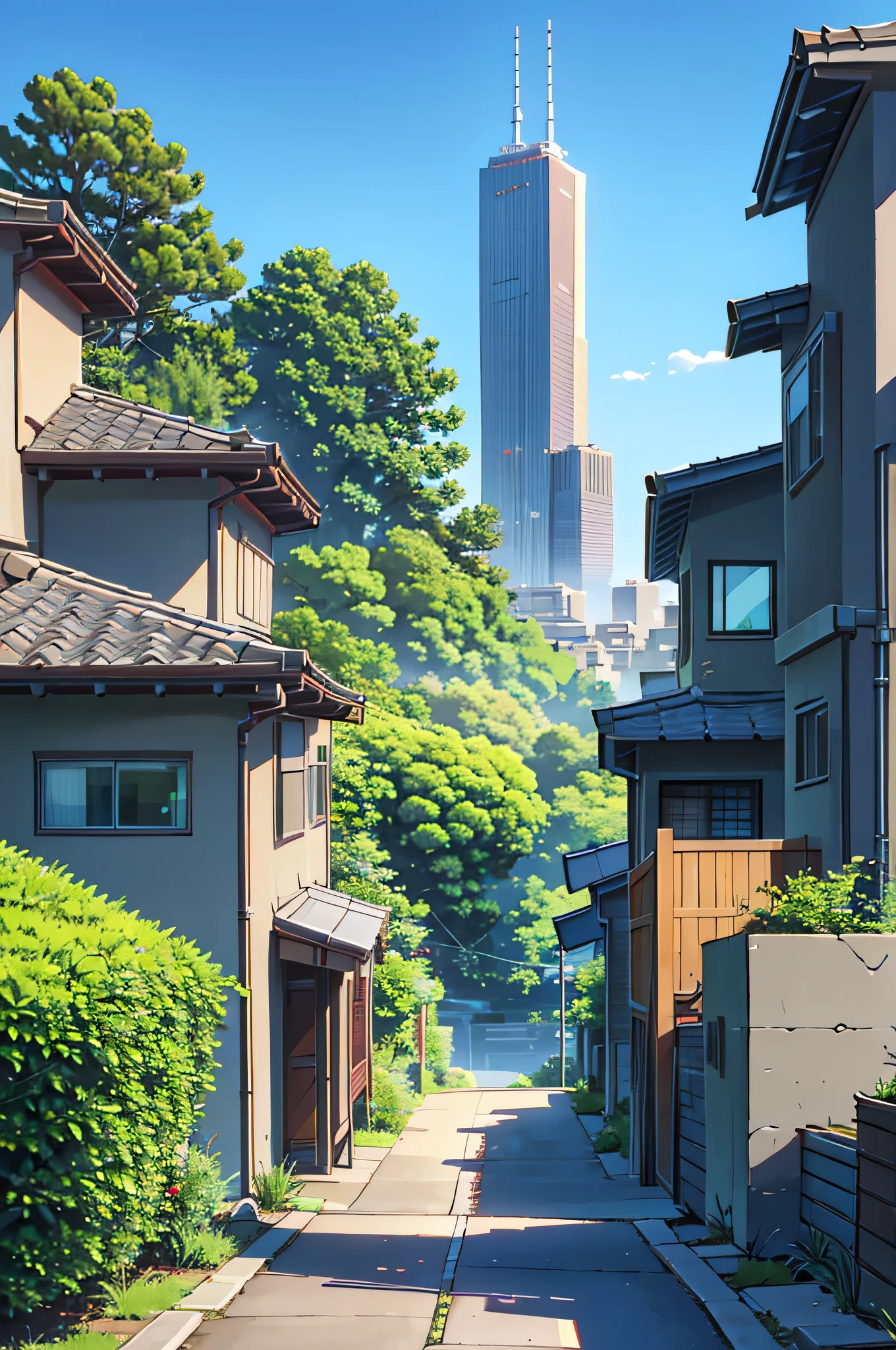  quiet residential area,Quiet residential area,Single family home,Beautiful,BeautifulSingle family home,City,坂から見える, Skyscrapers, modern building seen from a hill,