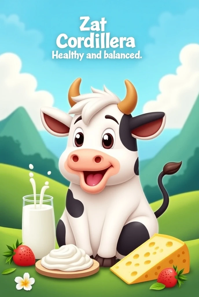 Cute animated cow with a bottle of milk