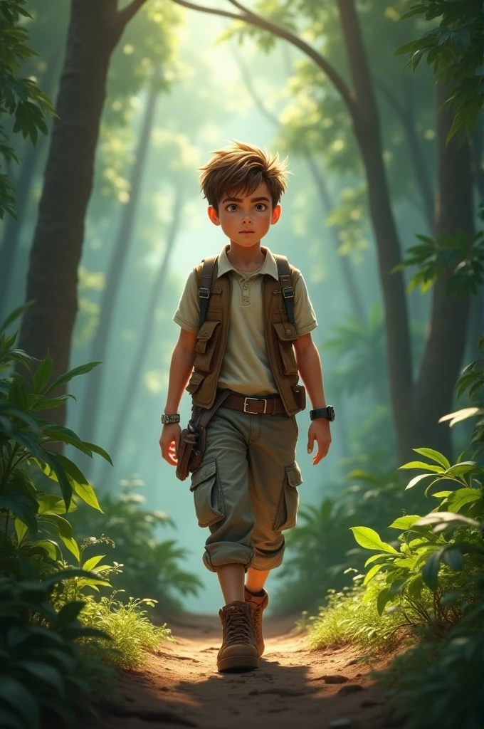 Crie uma imagem de um menino estudante explorador