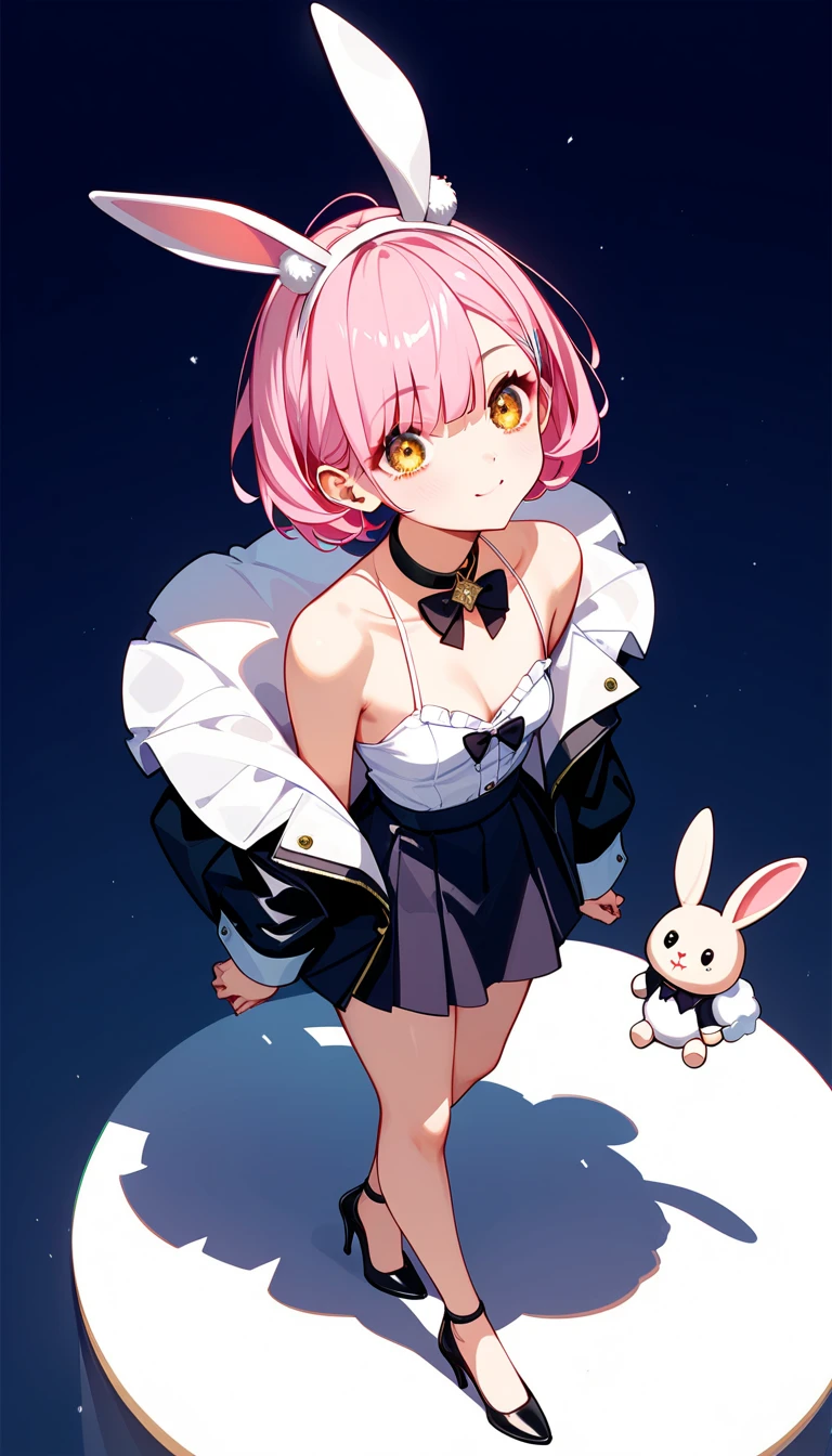 NSFW,navy uniform、Elementary school girl、headphone、7-year-old girl,Transparent pink short hair、Big Mouth、Very beautiful and Shining Eyes、Shining Eyes、1 Girl、Large Breasts、Cat ear、