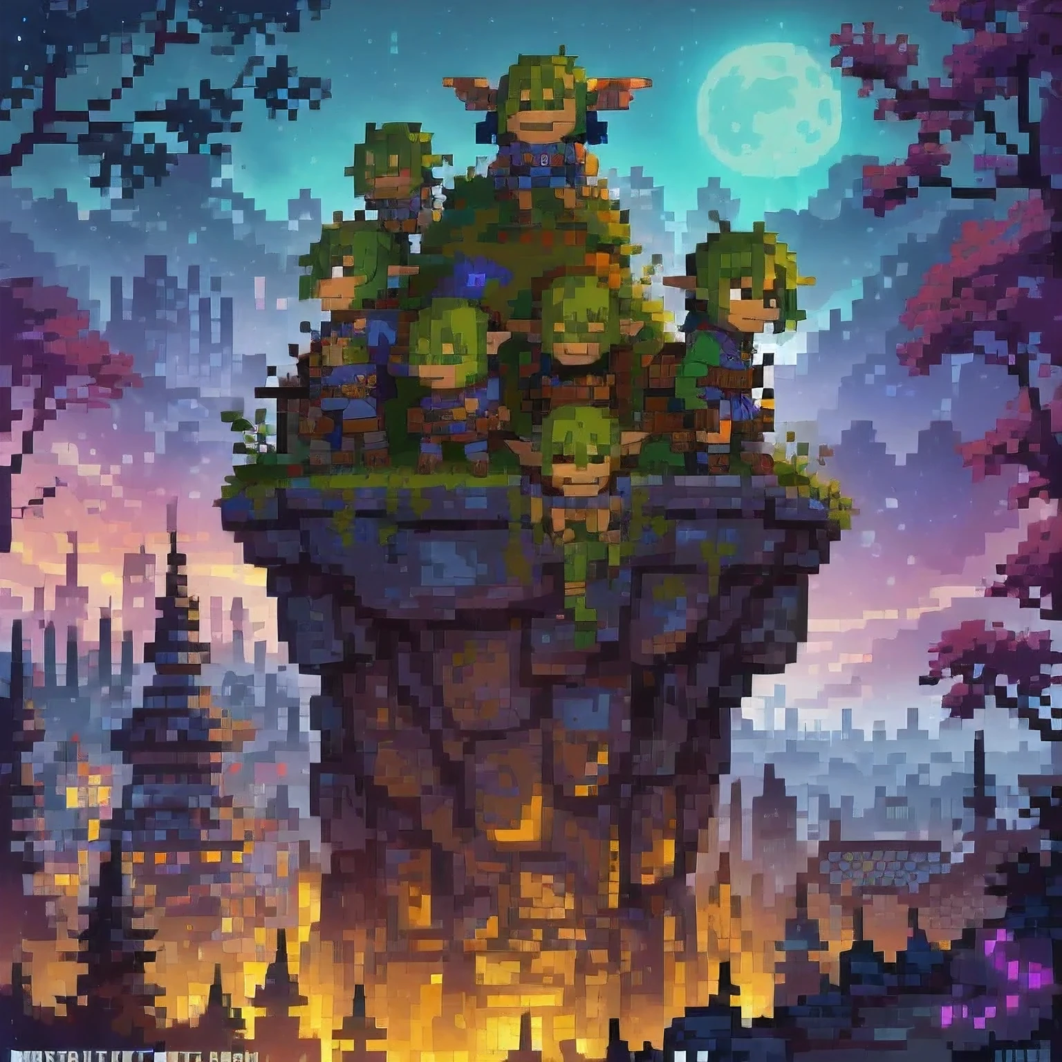 (( Goblins City : 1.5)), (masterpiece), ( is the best quality: 1.0), ( Ultra High Resolution : 1.0), Detailed illustrations,  Detailed Scenery ,  vibrant  colors goblins walking through the city, 8K, night, Moon Clouds , ((magic,  beautiful , Trees: 1.4 )), (( is the best quality,  vibrant ,  32k Clear Lighting Effects )).