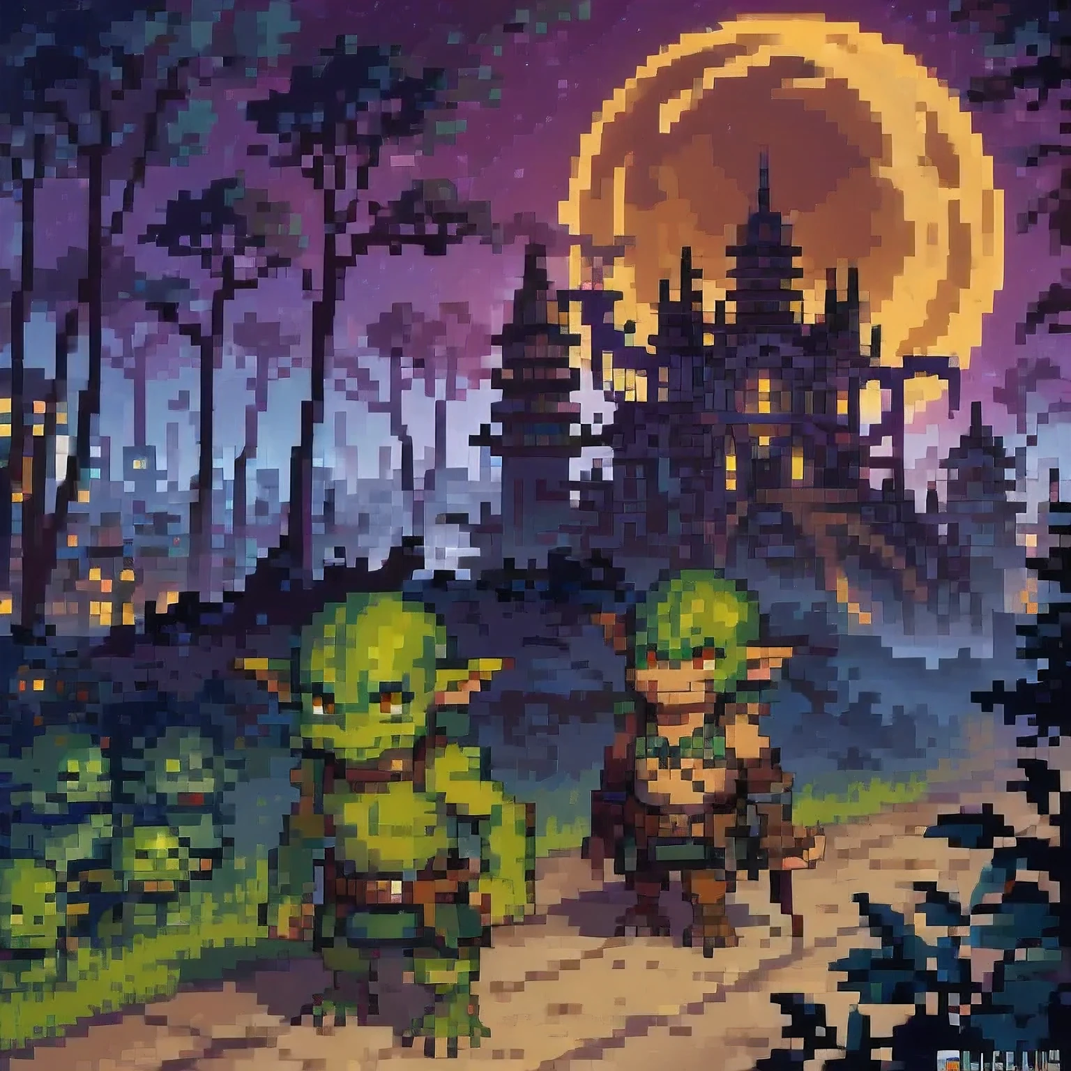 (( Goblins City : 1.5)), (masterpiece), ( is the best quality: 1.0), ( Ultra High Resolution : 1.0), Detailed illustrations, Detailed Scenery , vibrant colors goblins walking through the city, 8K, night, Moon Clouds , ((magic, beautiful , Trees: 1.4 )), (( is the best quality, vibrant , 32k Clear Lighting Effects )).