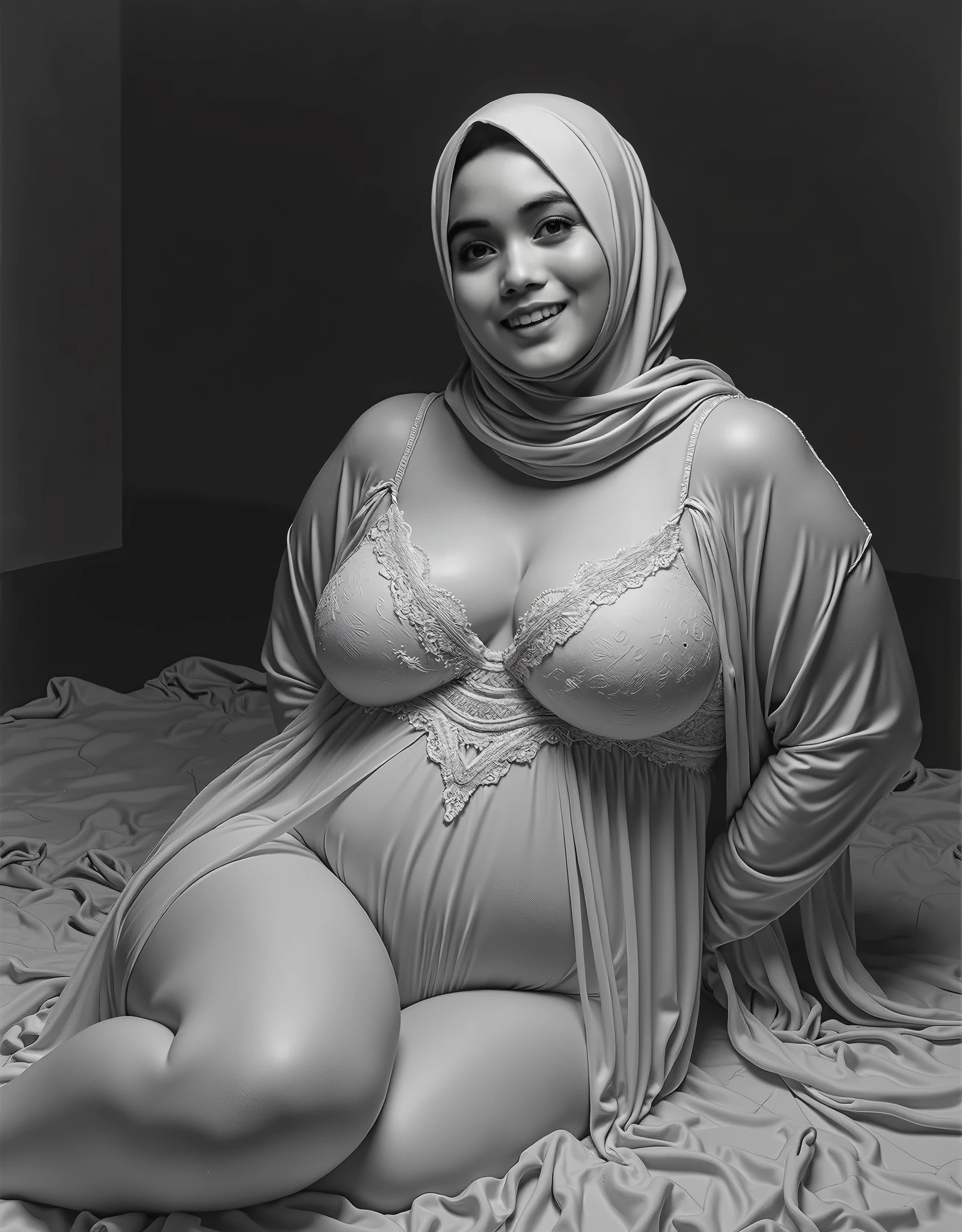 Hijab nude ugly Uzbek woman standing in room