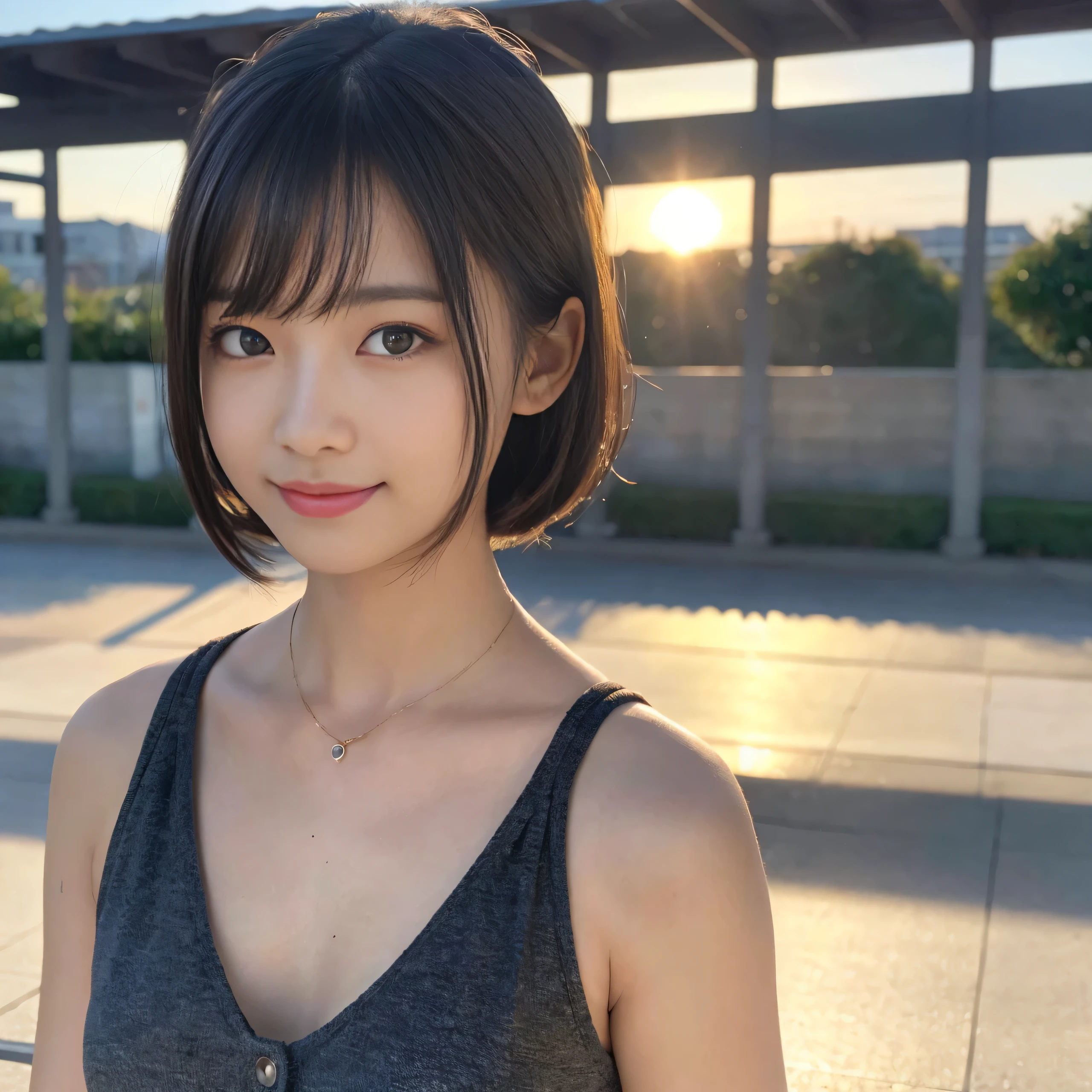 Best image quality、Ultra-high resolution、Tabletop、Photo quality(Realistic:1.8)、pores、Accuracy、Japanese women、23-year-old girl、Black-haired、cuteえくぼ、Young Face、cute、Short Bob、Slender girl、Small breasts、 Flat Chest、To the camera、Turn your body forward、Gravure Beautiful Girl、Sitting on a bench、whole body、grass、garden、Blue Tank Top、Slim pants、Silver necklace、White sneakers、blue sky、White cloud、Light of the sun、Reflective plate、Protruding、Laughing with your mouth open、White teeth、Happily、Look straight ahead、