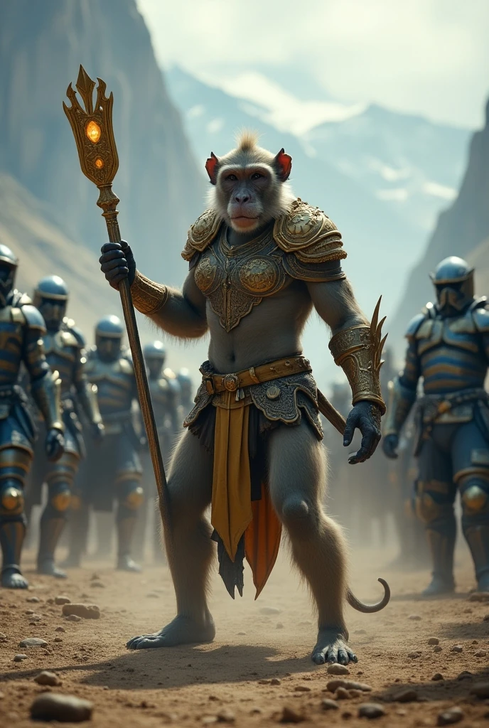 arafed image of a group of people dressed in costumes, sun wukong, vfx shot, andreas franke, \'obey\', munkácsy, army, ape, wearing steampunk attire, screengrab, subject= chimp, golgari findbroker, greig fraser cinematography, gray anthropomorphic, inspired by Dai Jin --auto --s2