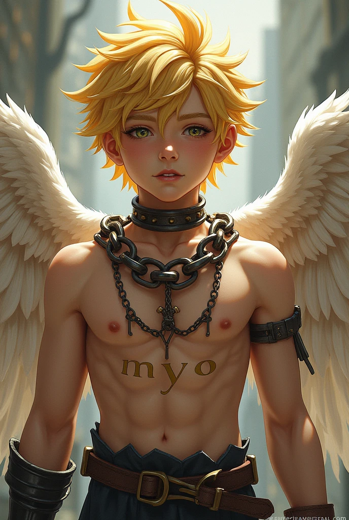 1boy, male, , harpy, cute face, tan skin, tanned skin, light brown skin, medium hair, messy hair, indigo hair, orange highlights, wing arms, arm wings, arm feathered, feathered arms, brown wings, brown feathers, thin body, loincloth, sexy