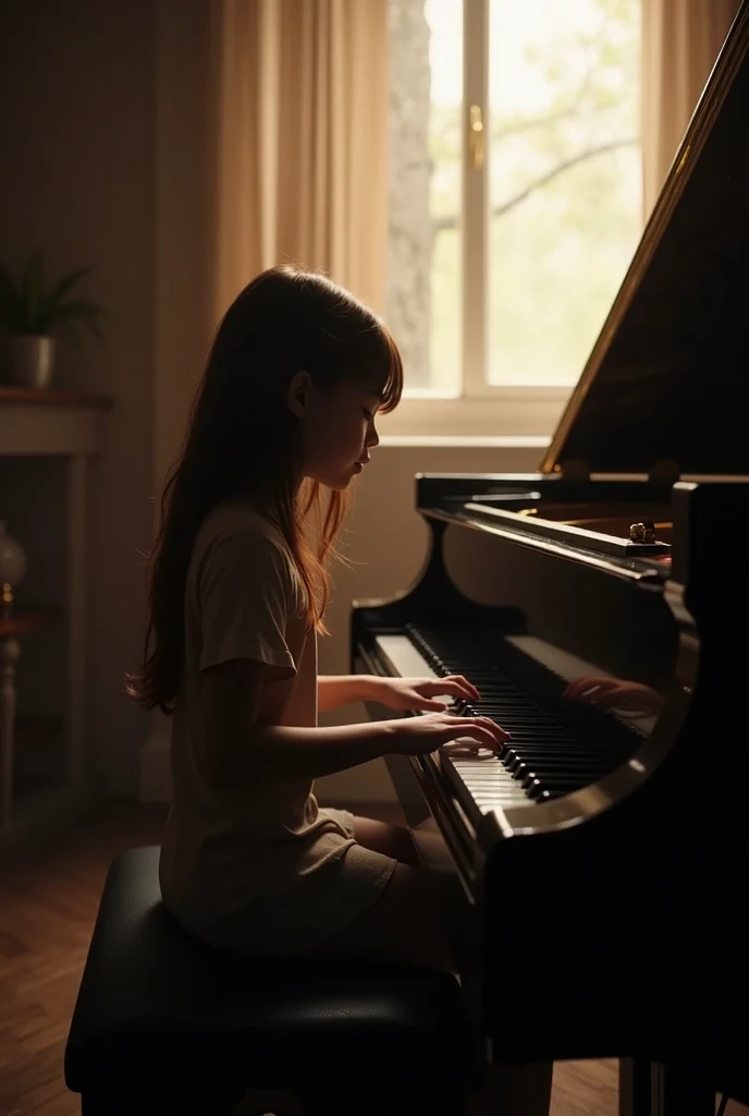 A girl plays the piano