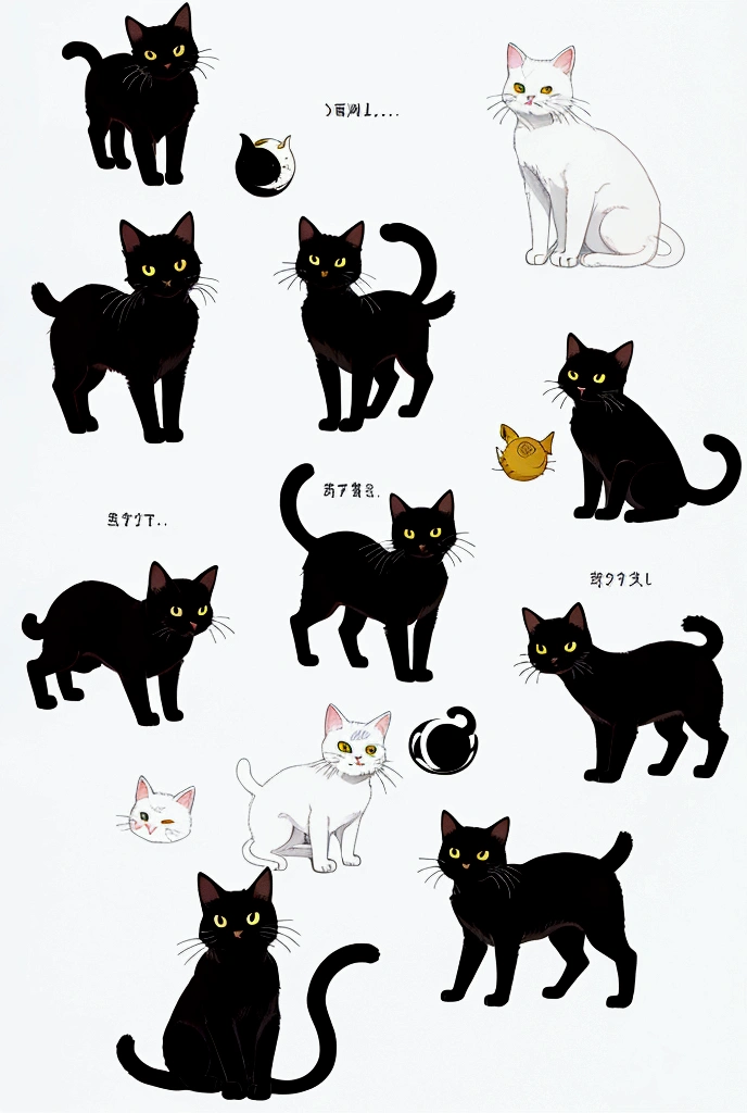 there are five Black Cat standing in a circle on a white surface,  by Lee In-moon ,  by Ivan Generalic , By Kim Myung-gok, ジョッセ・リーフェリンクス,  by Yuko Tatsushima , Cat Conference, Black Cat, Ryusuke Fukahori, Jongsuk Lee, Written by Lu Ji