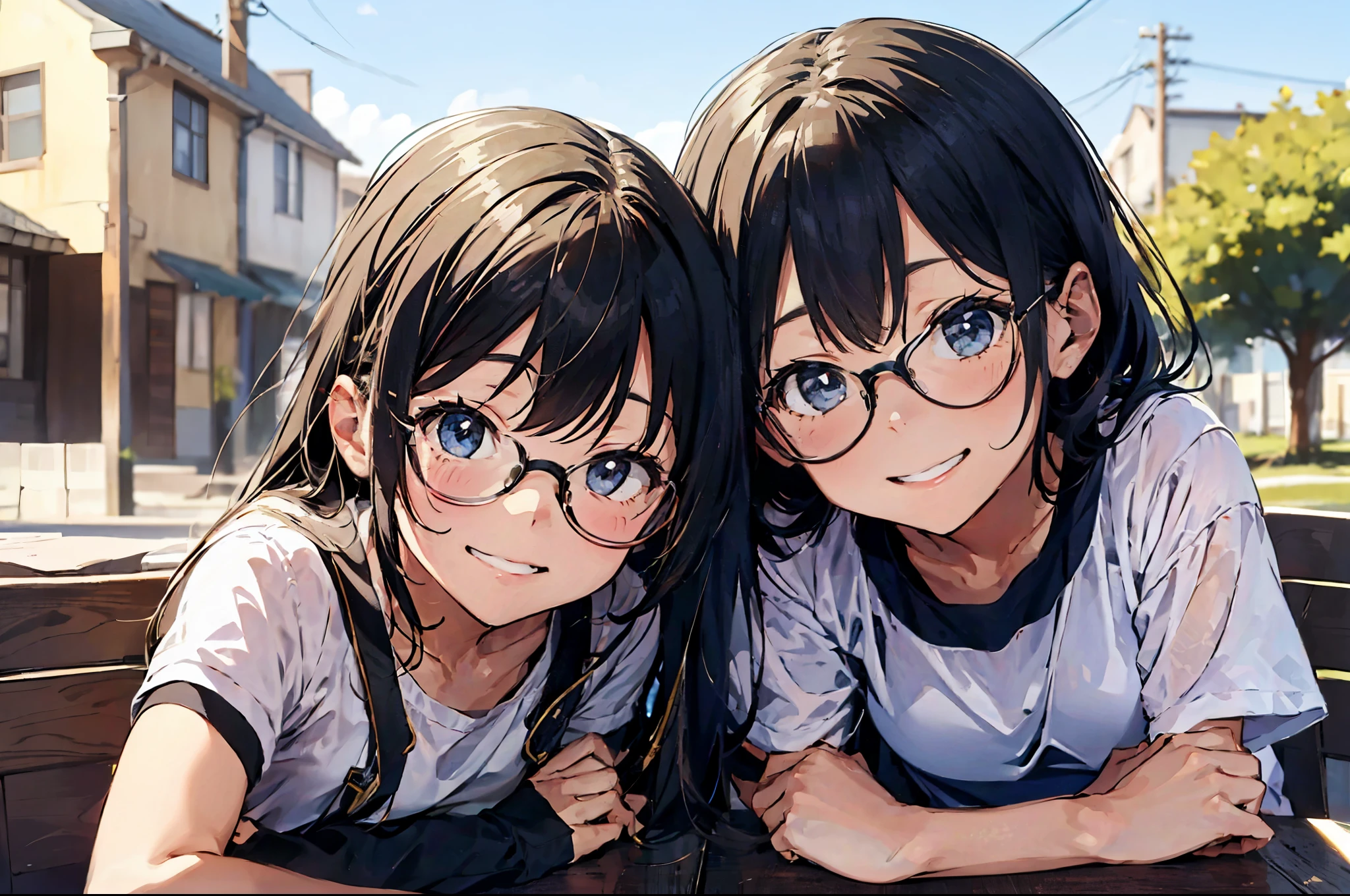 2girls、happy smile、Glasses、Beautiful background、****