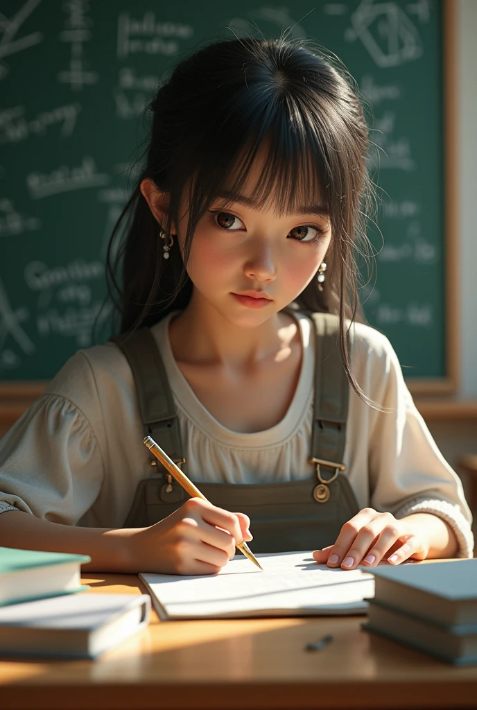 Developing cultural and intellectual skills, education according to the curricula prescribed for students , receiving information in the classroom, a close-up picture of a student wearing a uniform sitting on a school desk, performing school assignments
