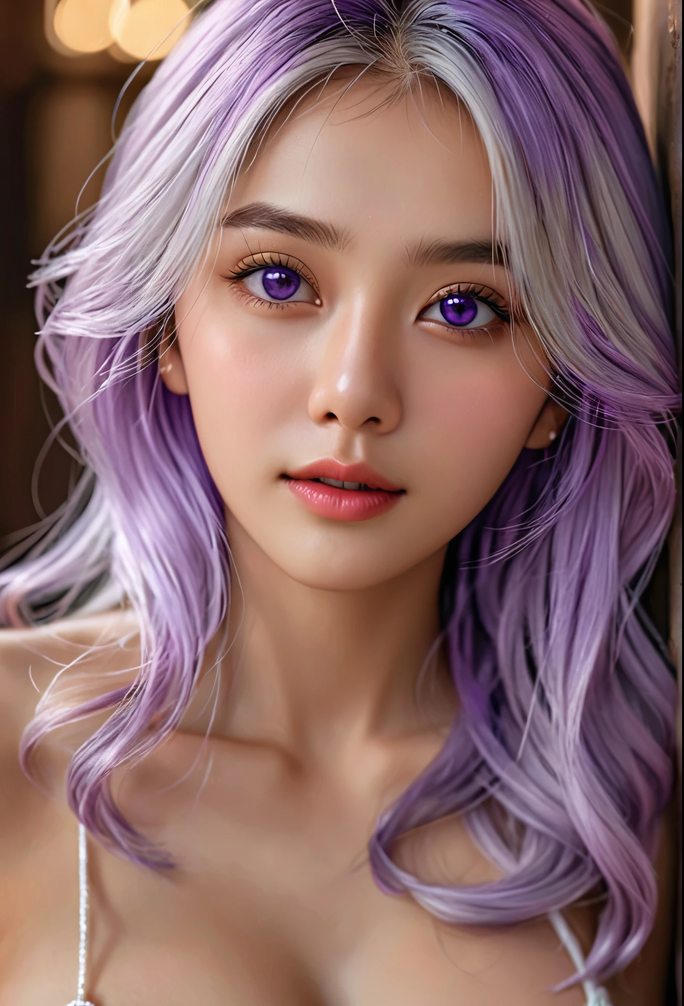  (hyperrealistic), (illustration), (high resolution), (8K), (extremely detailed), (best illustration), (beautiful detailed eyes), (best quality), (ultra-detailed), (masterpiece), (wallpaper), (photorealistic), (natural light), (detailed face), (high detailed realistic skin texture), (anatomically correct), (solo), (1 girl:1.52), (high detailed realistic hair), (white hair:1.35), (heterochromic eyes), (detailed eyes), (purple eyes:1.37), (sparkling eyes), (realistic huge breasts:1.53), (slender abs), (dynamic pose), (closed tiny mouth:1.3), (concentrated expression), (upon body from head to thigh:1.51), (dimple:1.34),kneeling,perfect body,anklets,armlets,