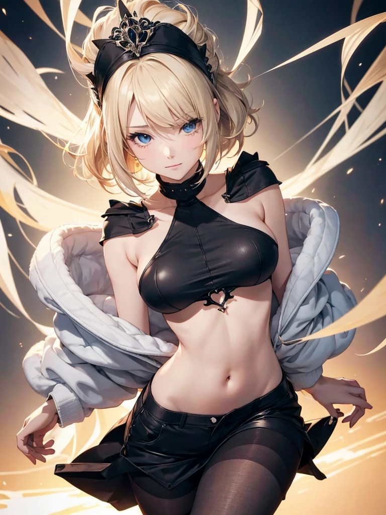 Anime style, super fine illustration, highly detailed, beautiful detailed, pale tone image, static representation, gentle expression, 8k, pretty 1girl with blonde straight short hair & blue eyes & a bright smile & full bust & soft fair skin is wearing the black skportswear & sportshorts, in the park, in the morning, in the brilliant particles of lights, romantic stories, solo, perfect 5fingers, perfect arms, perfect legs, masterpiece.