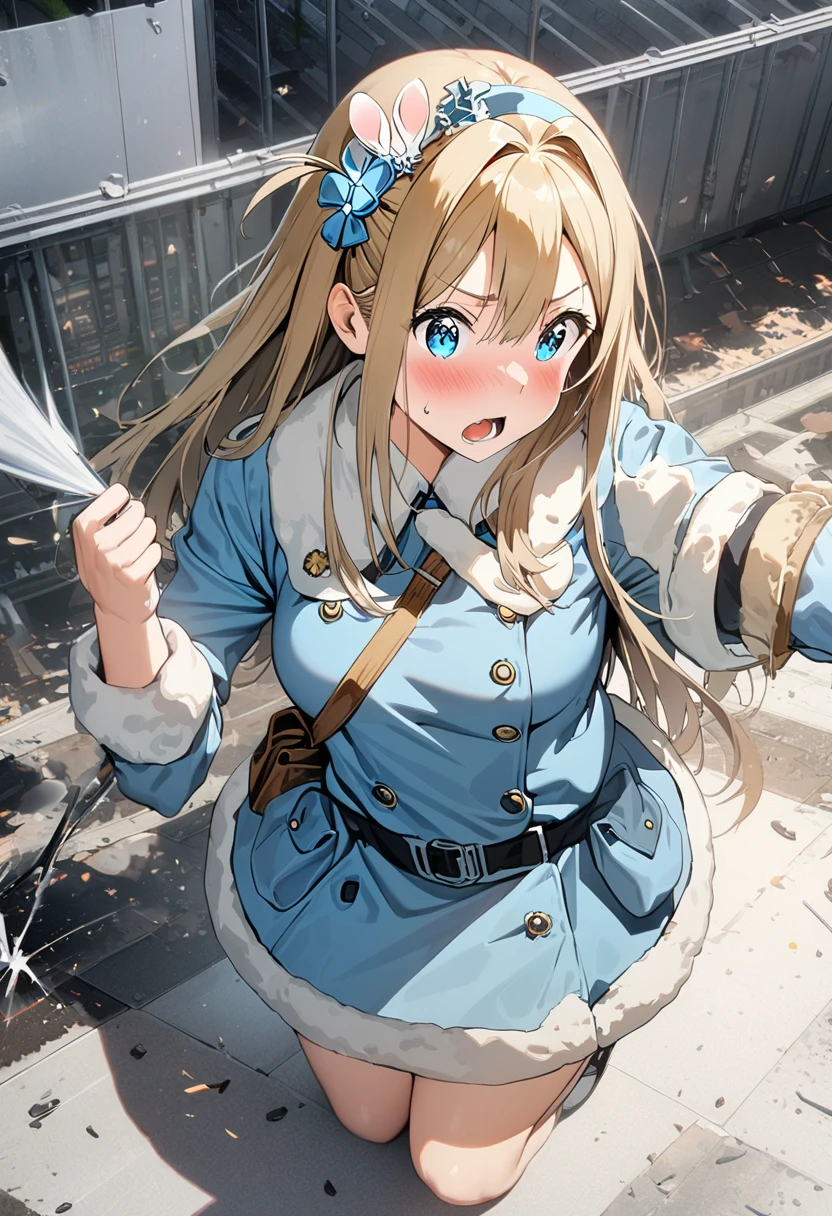 (((masterpiece))),(((best quality))),(ultra-detailed,high resolution:1.2),(illustration),((an extremely delicate and beautiful)),(detailed background), POV, ((((all fours)))), ((((handjob)))), ((((ejaculation, projectile cum)))), veiny penis, (((wrestling ring))), ((1petit girl)and(1boy)), hetero, (1petit girl,short stature),((((artoria caster,(second ascension)/(fate/grand order/)))), (slender body:1.4), (long blonde hair,twintails),sidelocks,ahoge, green eyes, (middle breasts), ((She wears white dress, long sleeves, blue beret, black pantyhose, blue footwear, blue cloak, blue bow)), ((((panicking)))), (wavy mouth), open mouth, (cum on clothes,cum on body,excessive cum:1.4),cum facial,bukkake,cum on hair, clothing aside, clothed, (1boy,tall stature:1.4),text,