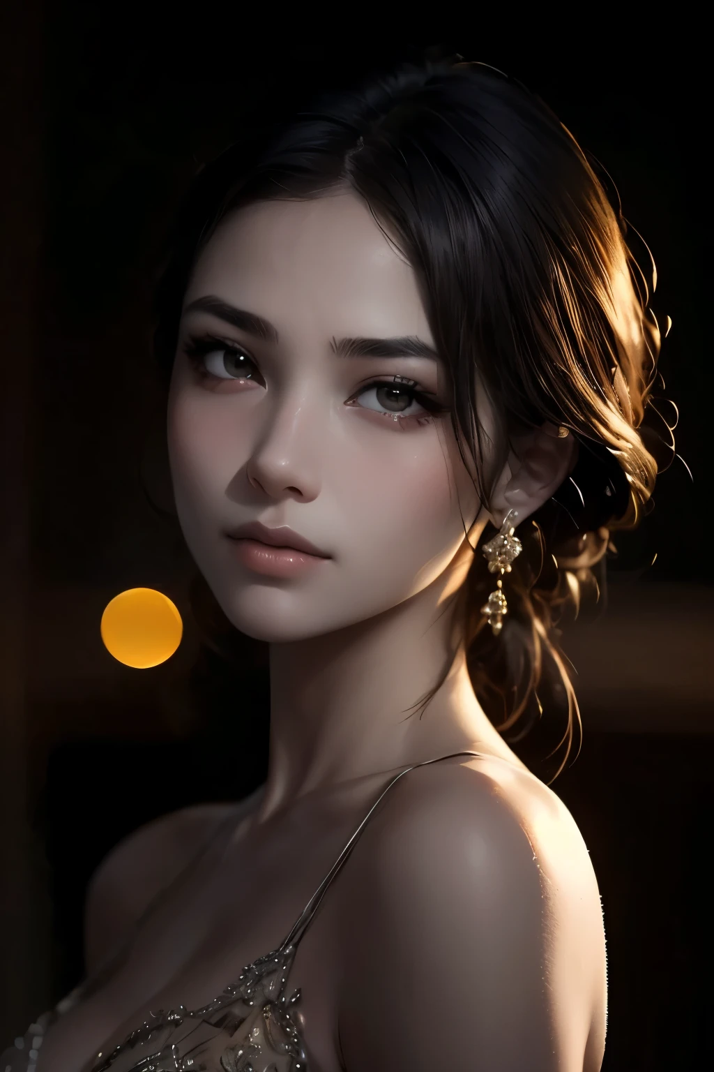 HyperSmoke, award winning portrait photo of an young woman, bokeh, backlit, (brown color in detail:1.1), elegant atmosphere, realistic, intricate details, true skin tone, dark theme 