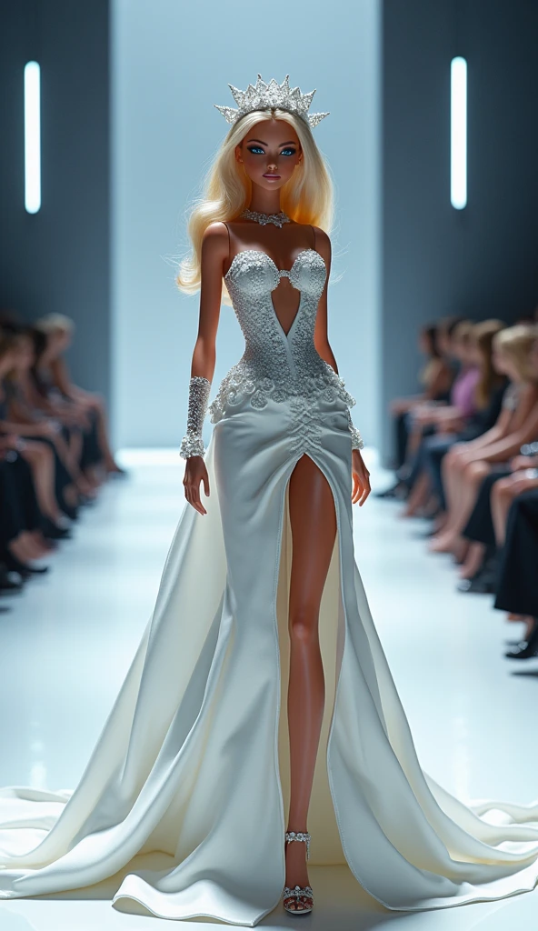 Cruella de Vil 2021 by Ema Stone in a boutique full of white background dresses, Name "Cruella Boutique" In the middle