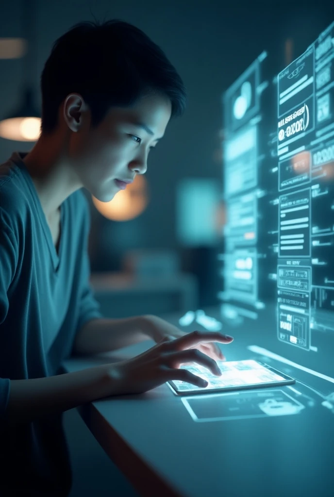 Teenager using AI on a computer placed on a student's desk