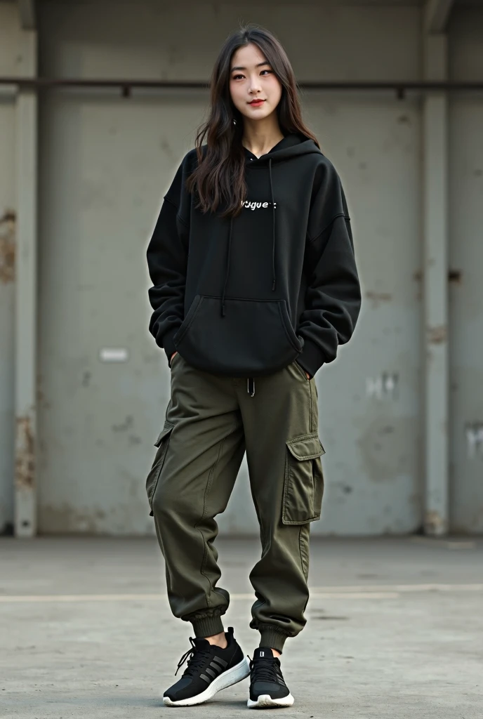 magazine cover, long-sleeved T-shirt, camouflage pants, sneakers, messenger bag, watch,military-inspired