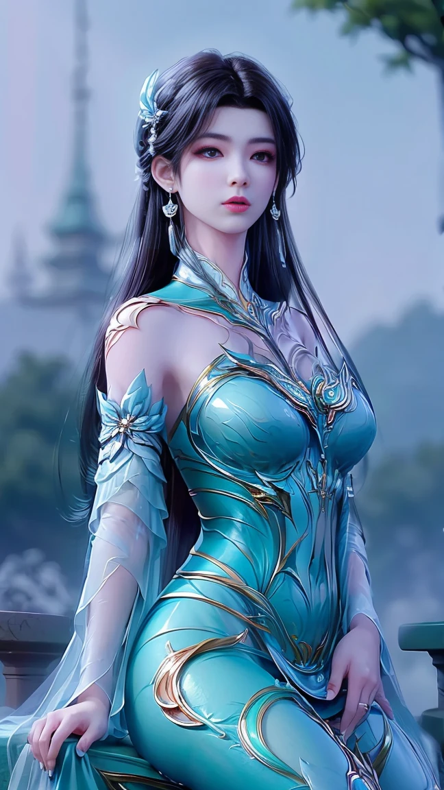 "An extremely beautiful queen,(best quality,4k, highres,masterpiece:1.2),ultra-detailed,(realistic,photorealistic,photo-realistic:1.37),beautiful q, sparkling crown, colorful gemstones, golden scepter, elegant pose, soft lighting, vibrant colors,delicate facial features, long flowing hair, black eye pupils, The big, round platinum eyes are beautiful and super detailed, red and detailed makeup eyebrows, mouth closed tightly, dreamy atmosphere, the most perfect body, ethereal beauty, proud expression, clasped the hands behind her back, strikingly graceful, lovely and charming, attention to detail, regal and majestic,fairytale-like ambiance,1 girl, 1 alone, full body, blue dressHere's a text prompt you can use to generate an image similar to the one you uploaded:

"Create a serene scene of a beautiful young woman  She is sitting gracefully on a stone bridge with cherry blossom trees around her, pink petals gently falling. The setting is in a peaceful mountain landscape, with misty mountains and a calm lake in the background. The lighting is soft and warm, capturing the essence of a calm spring morning. The woman's expression is calm and thoughtful, and her hair flows gently in the breeze.

Here's a detailed text prompt based on the character in the image:

"A beautiful, ethereal young woman stands gracefully, dressed in an elegant, flowing turquoise gown with layered ruffles on the shoulders and a high, structured bodice adorned with golden details. Her dress flares out into a short, light skirt with a layered hem, while a long, translucent, flowing cape-like garment drapes from her arms, adding a sense of fluidity to her appearance. She has long, straight black hair cascading down her back, partly pulled up and adorned with delicate floral accessories. Her expression is calm and serene, with soft facial features, pink lips, and a slight blush on her cheeks. She holds a glowing lotus-shaped light in her outstretched hand, which emits a soft, warm golden glow with 
