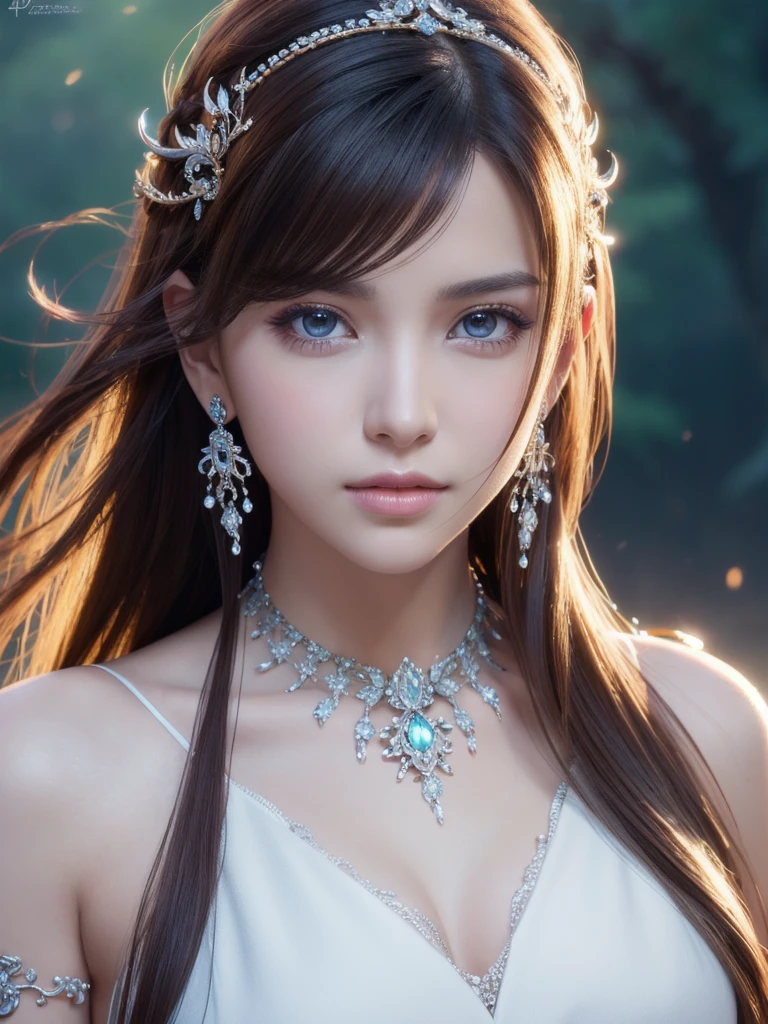 Best quality, masterpiece, high resolution, 1girl, porcelain dress, hair accessories, necklace, jewelry, beautiful face, on the body, Tyndall effect, realistic, dark studio, edge lighting, two-tone lighting, (high detail skin: 1.2), 8k UHD, dslr, soft light, high quality, volumetric light, candid, photo, high resolution, 4k, 8k, background blur,