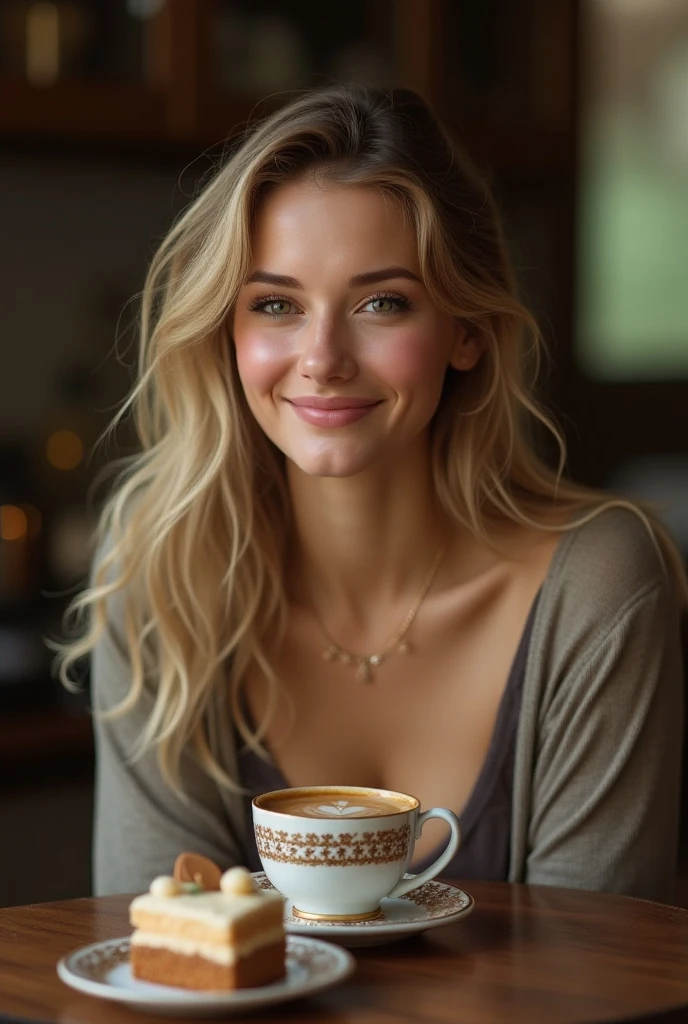 20 year old woman, instagram influencer, white skin with freckles, blue eyes, Having a coffee on a balcony in Barcelona