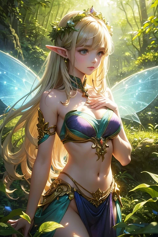 masterpiece, 1fairy, a flying female fairy, perfect face, light, glass tree forest, dramatic lighing,  blindfold, ultra detailed, floating glow lights, depth of field, (shining dust),big boob,sexy,naked,pink Arreola,