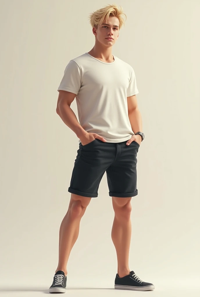 masterpiece, Top quality, highly detailed, realistic, Detailed Face, Detailed and realistic skin, perfect shiny skin, One male, young man, 20 years old, (Short buzz cut gradient black hair), full body,standing, front face , plain black big T-shirt, big trousers, talking with hand gestures, front view, big smile