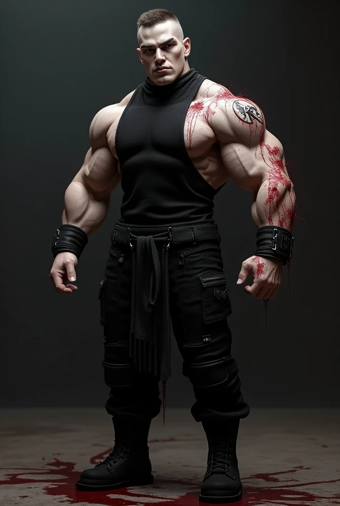 a muscular shirtless masked man standing in a dark room at night, holding a knife, hyperrealistic, highly detailed, dramatic lighting, cinematic composition, moody atmosphere, 8k, unreal engine, award winning photography