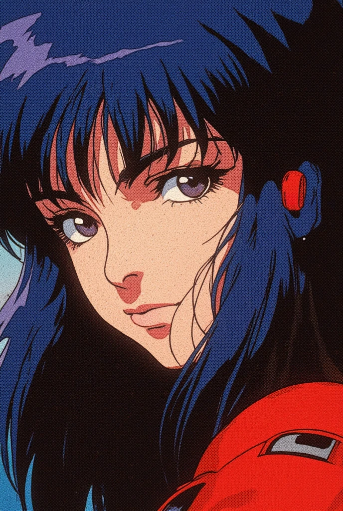 (absurdresolution)), masterpiece, best quality, 1990s \(style\), 1girl, solo, dark blue hair, retro anime style, 90s anime, gainax style, evangelion style, mikasa, beautiful