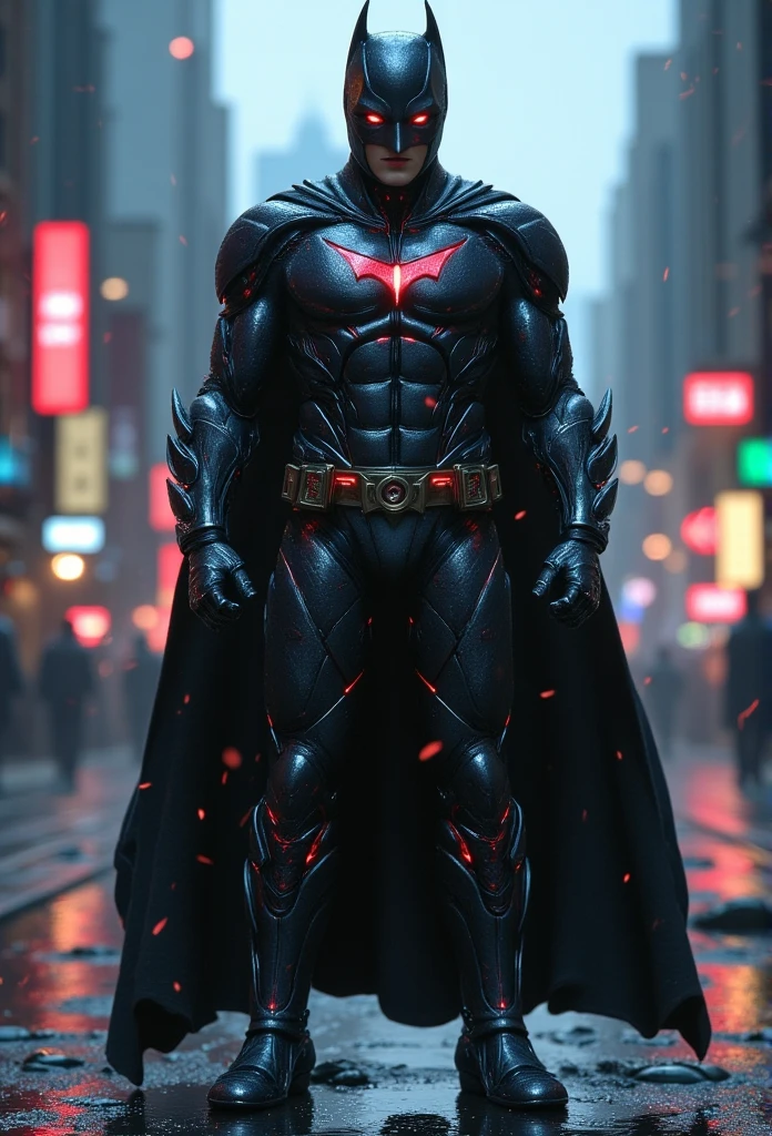 ((masterpiece)) ((photography)) ((Highest quality)) A cyberpunk Batman warrior warrior with futuristic aemor and gadgets.