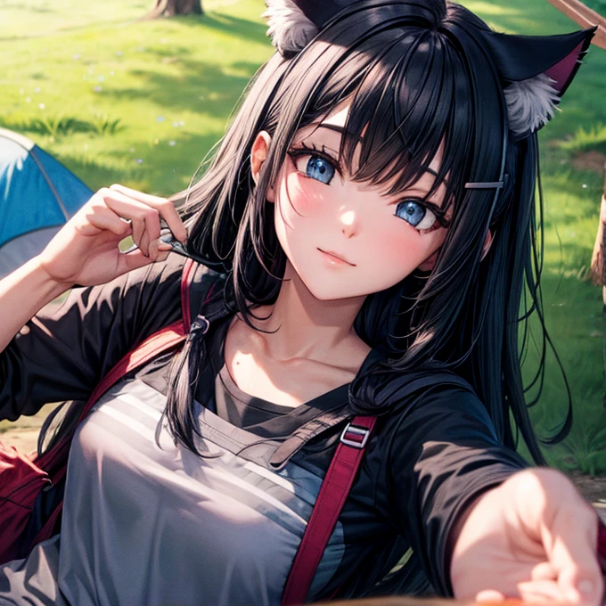 Cat ears　Black Hair　Camping