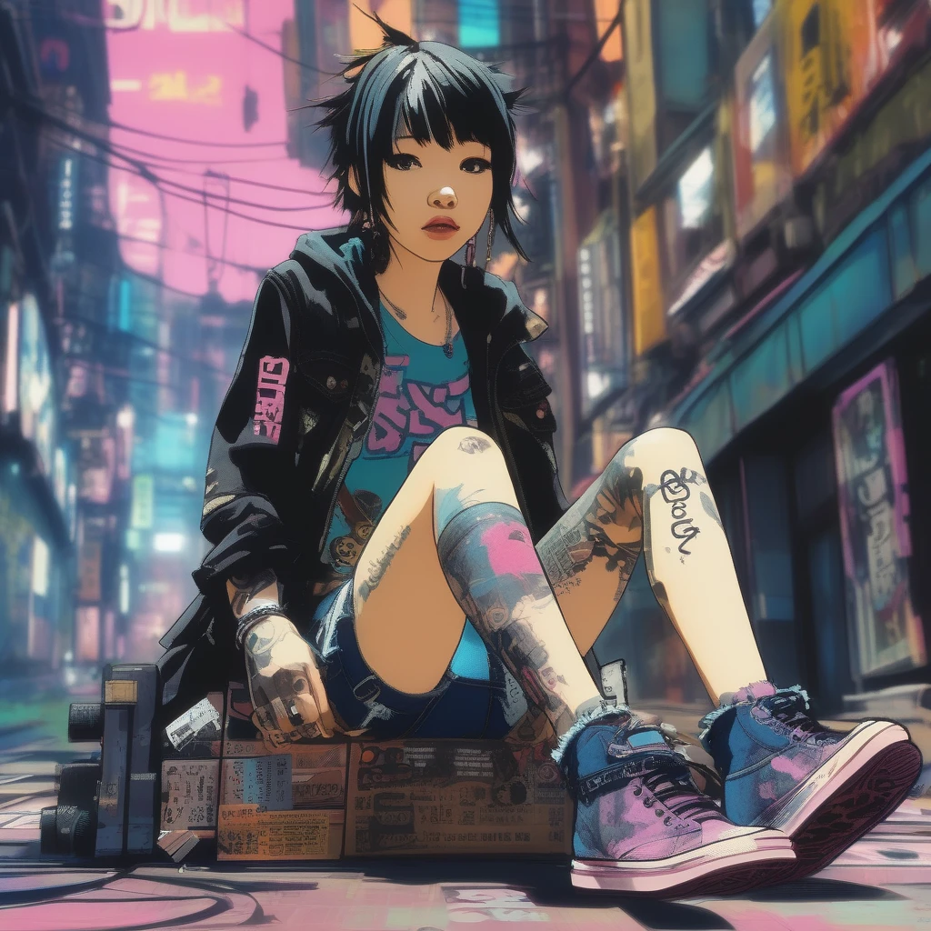  droix 9 punk girl, ink, movie, expressive,  very detailed　Makoto Shinkai　anime