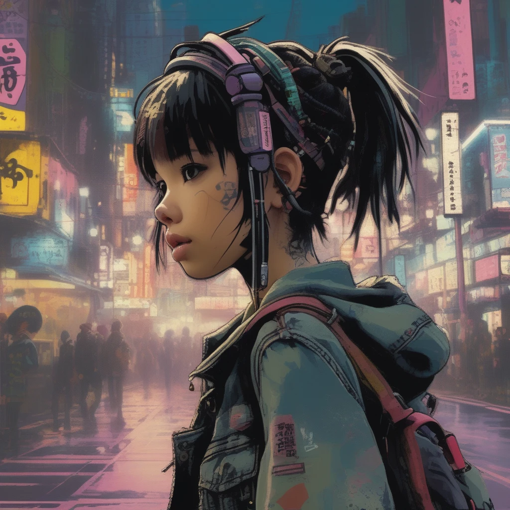  Droix 9 Punk Girl, ink,  Movie-like , expressive,  very detailed、Journey、Makoto Shinkai、