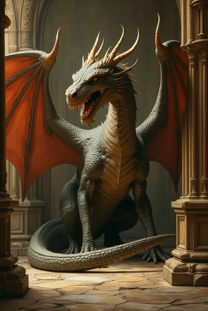 There is a dragon that is in a building with smoke, a hyperrealistic painting inspired by Darek Zabrocki, Artstation contest winner, conceptual art, Epic 3d Illustrations., epic dragon, surreal digital artwork, photorealistic dark concept art, dramatic work of art, impressive great composition, hyperrealistic fantasy art, a drug, surreal dark art