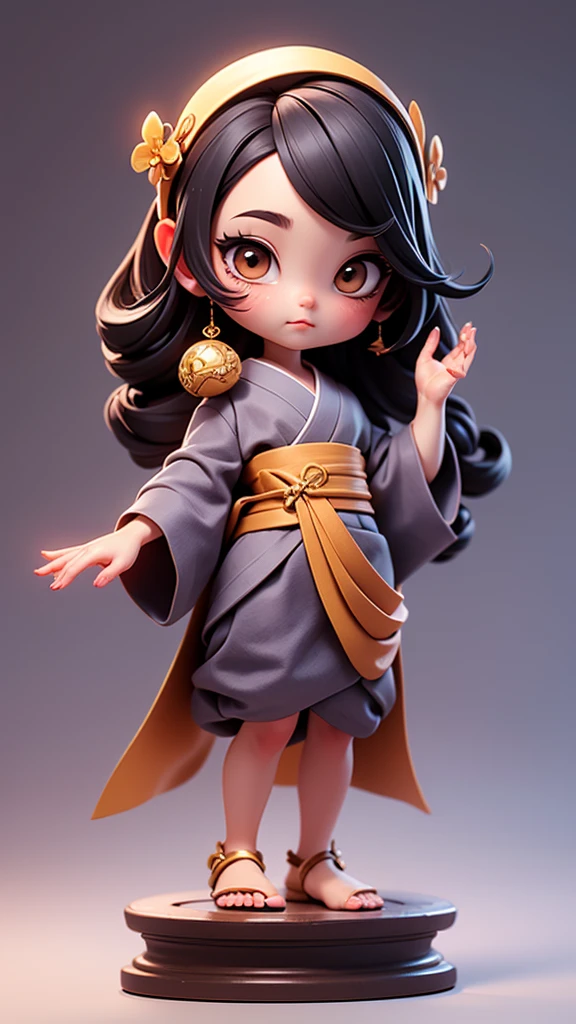   Create an image of Chibifu Onmyoji , Alone，  simple background ，a small, Simple Hair , Big Head, Japanese Onmyoji.   I can see the transparent body  . The image is clear and detailed  ., beautiful colors and..    raise your arms   , feet, eye,nose, mouth, ((Five fingers on a hand))， ((Five toes)),  colorful background for work ,   anatomically accurate,   simple background ,   shortcuts, bangs, Symmetric, 