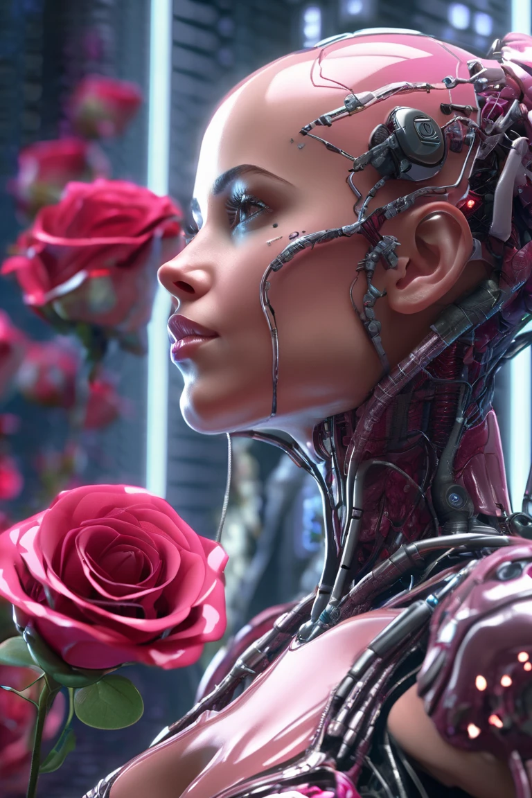 cyber anatomy girl with rose,  cinematic 