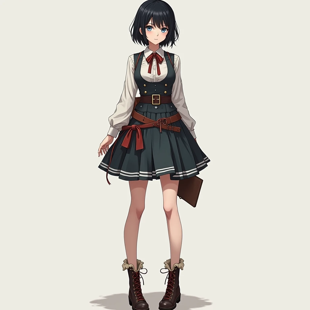 <lora:spiderwickwikia:1> , spiderwickwikia, picture, paper, book, drawing of,
1girl, bangs, bent over, black footwear, blue skirt, blue socks, blush, breasts, brown hair, brown vest, collared shirt, green eyes, grey background, looking at viewer, looking back, looking through legs, medium breasts, open mouth, pleated skirt, shirt, shoes, short hair, simple background, skirt, sleeves rolled up, socks, solo, standing, upside-down, vest, white shirt