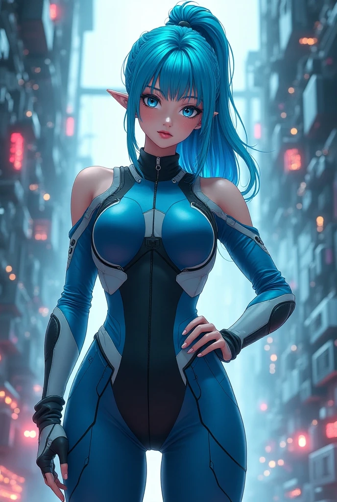 1girl, woman, dervish, black hair, Space Buns, (full body:1), [:revealing costume design:0.2], bombshell hair, black hair with aqua highlights, low-braided long hair, thick thighs, narrow waist, caucasian, indescribable,Arcane scifi city at the beginning of reality<lora:EnvyBeautyXL13:1.0><lora:EnvyBetterHiresFixXL01:0@0,0@.49,1@.5:hr=1>